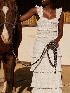 SAYLOR Ivory Smocked Tiered Maxi Dress